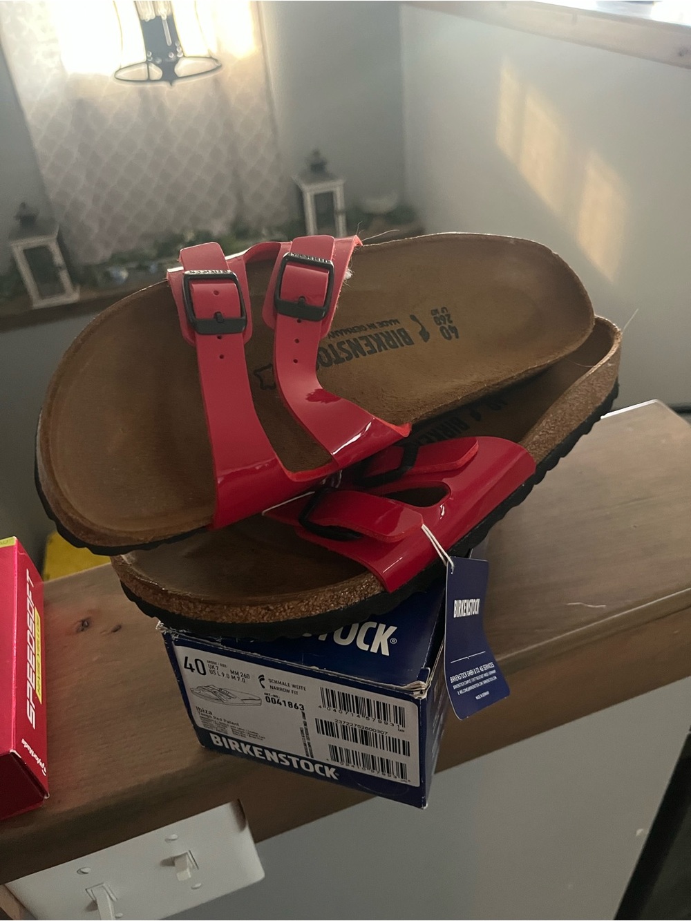 Birkenstock Women's Red Arizona Patent Sandals